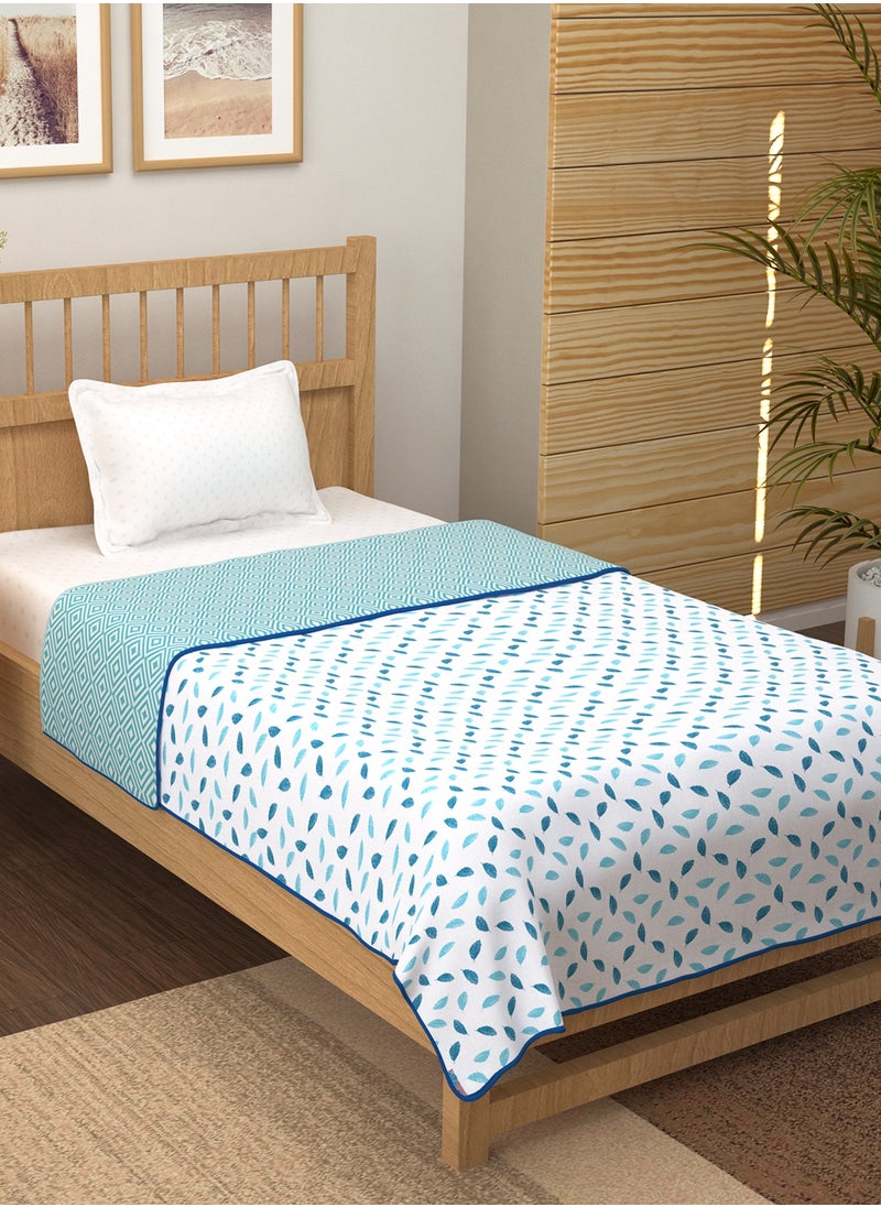 Story@Home Story@Home 100% Cotton Reversible Dohar Single Bed AC Blanket, Light Weight Soft Blanket(86"x56", White & Blue)  - Image 1