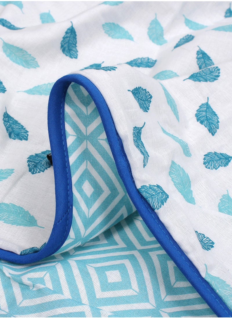 Story@Home Story@Home 100% Cotton Reversible Dohar Single Bed AC Blanket, Light Weight Soft Blanket(86"x56", White & Blue)  - Image 4