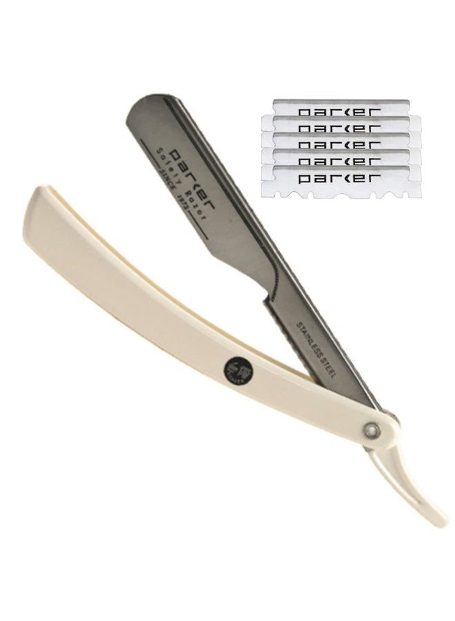 Parker Safety Razor موسى باركر PTW "نوع الدفع" حلاقة مستقيمة مع ذراع شفرة من الفولاذ المقاوم للصدأ و 5 شفرات من الفولاذ المقاوم للصدأ من شارك - Image 1