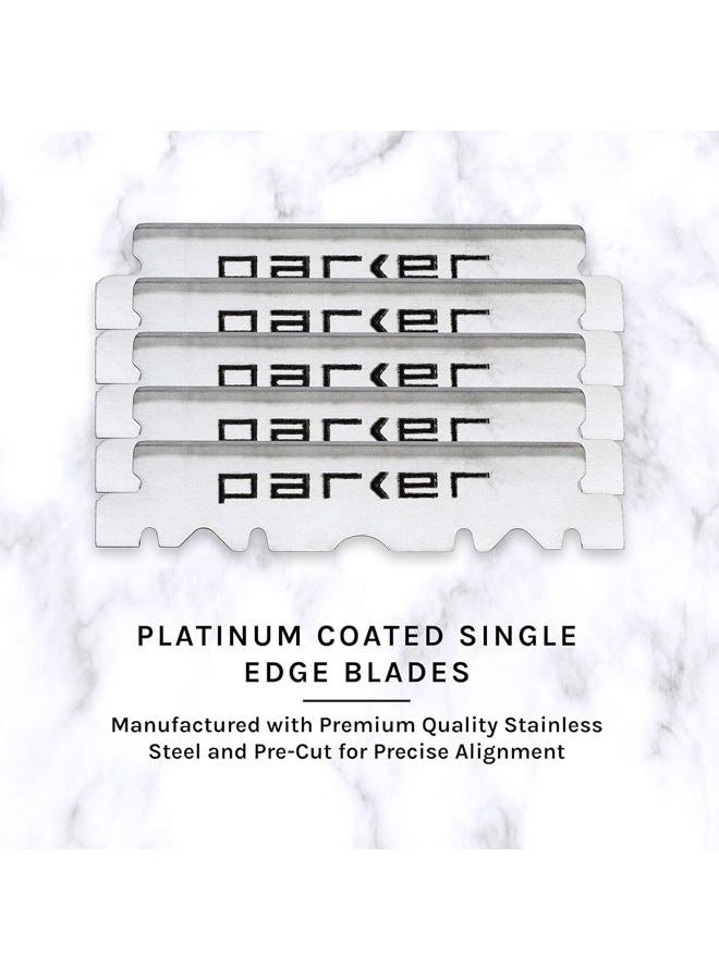 Parker Safety Razor موسى باركر PTW "نوع الدفع" حلاقة مستقيمة مع ذراع شفرة من الفولاذ المقاوم للصدأ و 5 شفرات من الفولاذ المقاوم للصدأ من شارك - Image 5