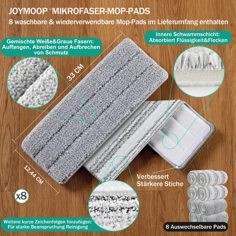 JOYMOOP مجموعة دلو وممسحة JOYMOOP مع عصر، ممسحات غبار لتنظيف الأرضيات، منظف جدران بمقبض طويل، للاستخدام الرطب والجاف - 8 وسادات ممسحة من الألياف الدقيقة - Image 5