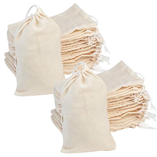Tayfremn 100Pcs Cotton Drawstring Bags, Reusable Muslin Bag Natural Cotton Bags with Drawstring Produce Bags Bulk Gift Bag Jewelry Pouch for Party Wedding Home Storage(4 by 6 Inches) - Image 1