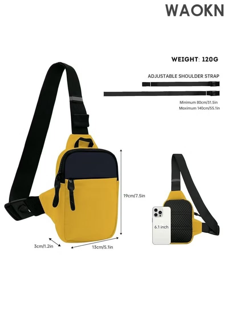 WAOKN Compact Waterproof Crossbody Bag - Adjustable Shoulder Strap Chest Waist Pack for Travel, Running, Hiking - Lightweight Mini Wallet Phone Bag with Anti-Theft Zipper Pockets - Sports Fanny Pack for Women/Men (Yellow) - Image 2