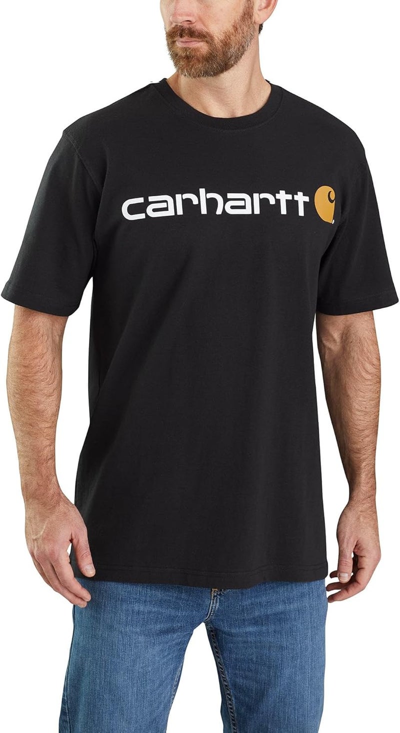 carhartt تي شيرت كار هارت للرجال بقصة فضفاضة وأكمام قصيرة ثقيلة الوزن بشعار جرافيك باللون الأسود - Image 4