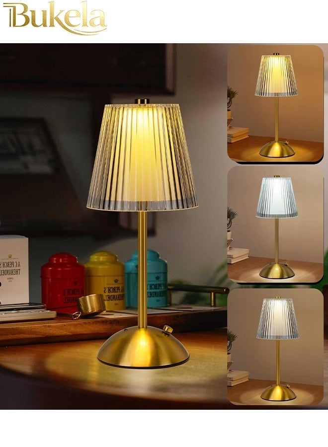 Bukela Portable Cordless Table Lamp, Fabric Shade Desk Lamps, 3000mAh Rechargeable Battery Operated Light, 3Color Dimmable Touch Lamp for Dining Room, Living Room, Bedroom, Bedside - Image 1