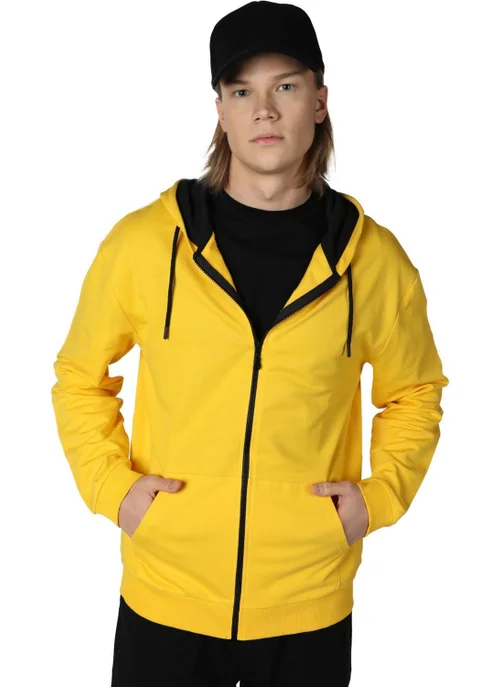 Defy'S Men's Hooded Zippered Oversize Sweatshirt Yellow