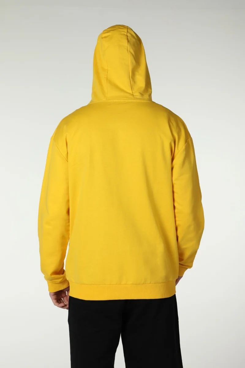 Defy's Men's Hooded Zippered Oversize Sweatshirt Yellow
