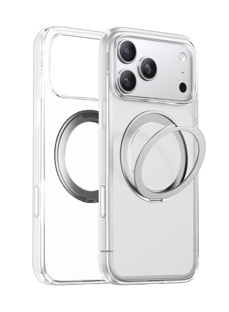 TORRAS O-Stand Pro Series iPhone 17 Pro Clear Case – Magnetic Kickstand, 18N Mag, Mil-Grade Protection - Clear - Image 1