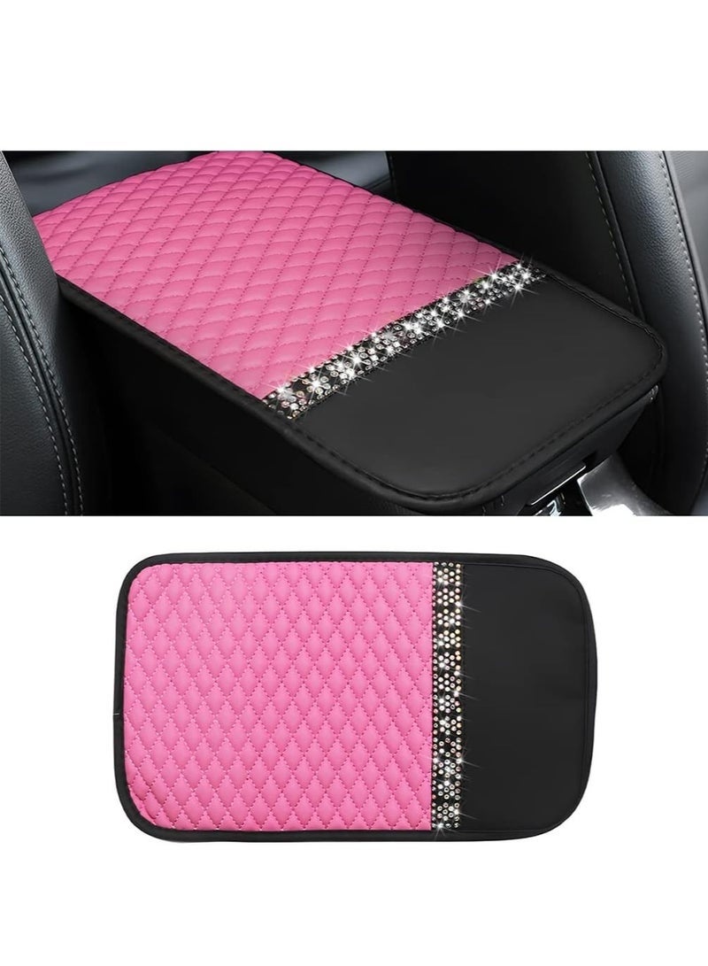 Bling Leather Car Center Console Cover, Car Center Console Protector With Glossy Crystal Rhinestone, Universal Waterproof Car Armrest Seat Box Cover For Most Car, Vehicles, SUVs, Trucks - Image 1