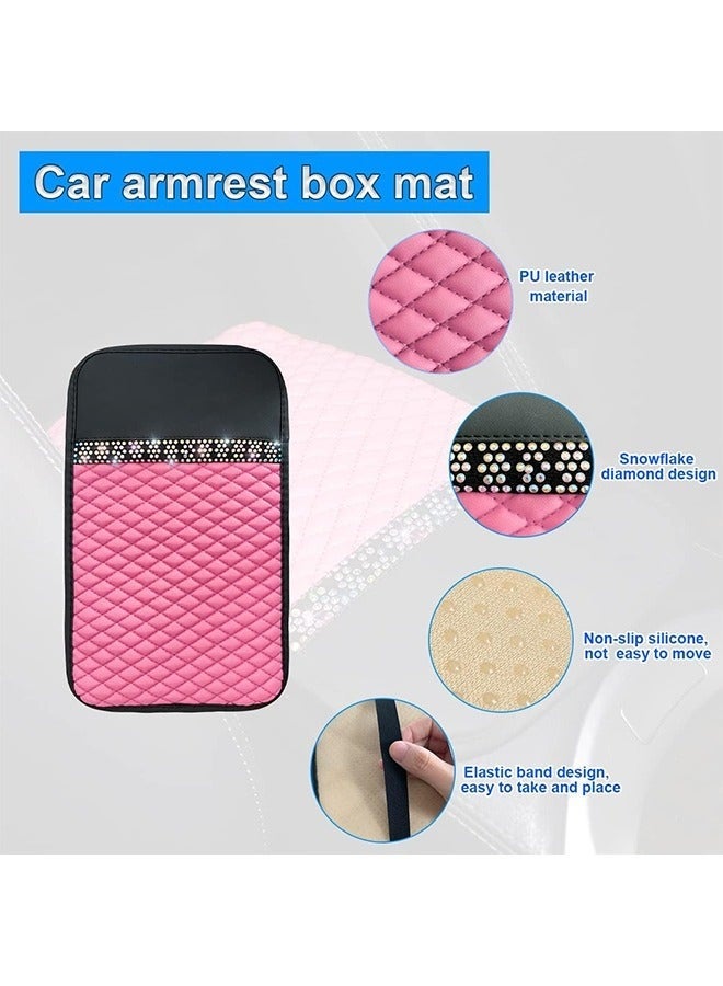 Bling Leather Car Center Console Cover, Car Center Console Protector With Glossy Crystal Rhinestone, Universal Waterproof Car Armrest Seat Box Cover For Most Car, Vehicles, SUVs, Trucks - Image 3