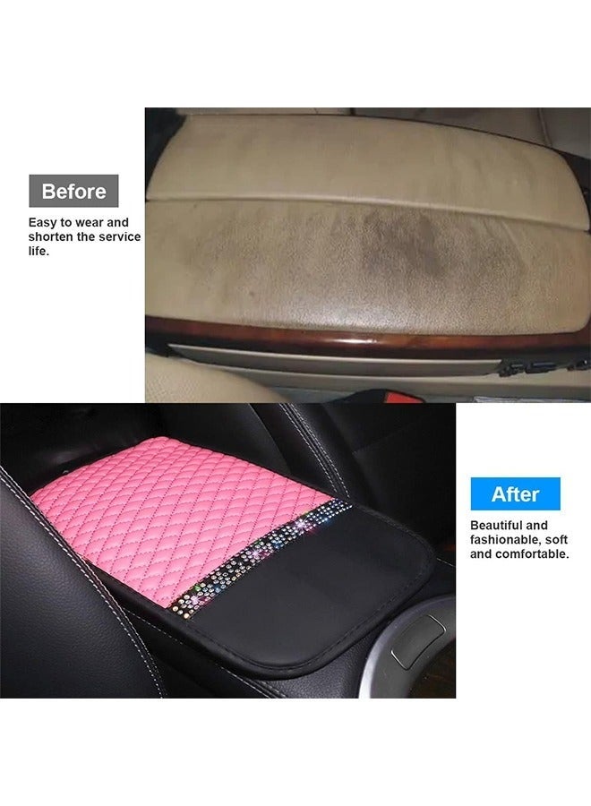 Bling Leather Car Center Console Cover, Car Center Console Protector With Glossy Crystal Rhinestone, Universal Waterproof Car Armrest Seat Box Cover For Most Car, Vehicles, SUVs, Trucks - Image 2