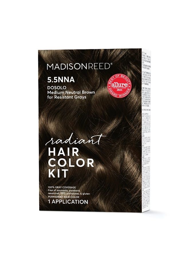 Madison Reed مجموعة تلوين الشعر اللامع، بني محايد متوسط لتغطية 100% من الشعر الرمادي المقاوم، خالية من الأمونيا، 5.5NNA بني دوسولو، صبغة شعر دائمة، عبوة من قطعة واحدة - Image 1