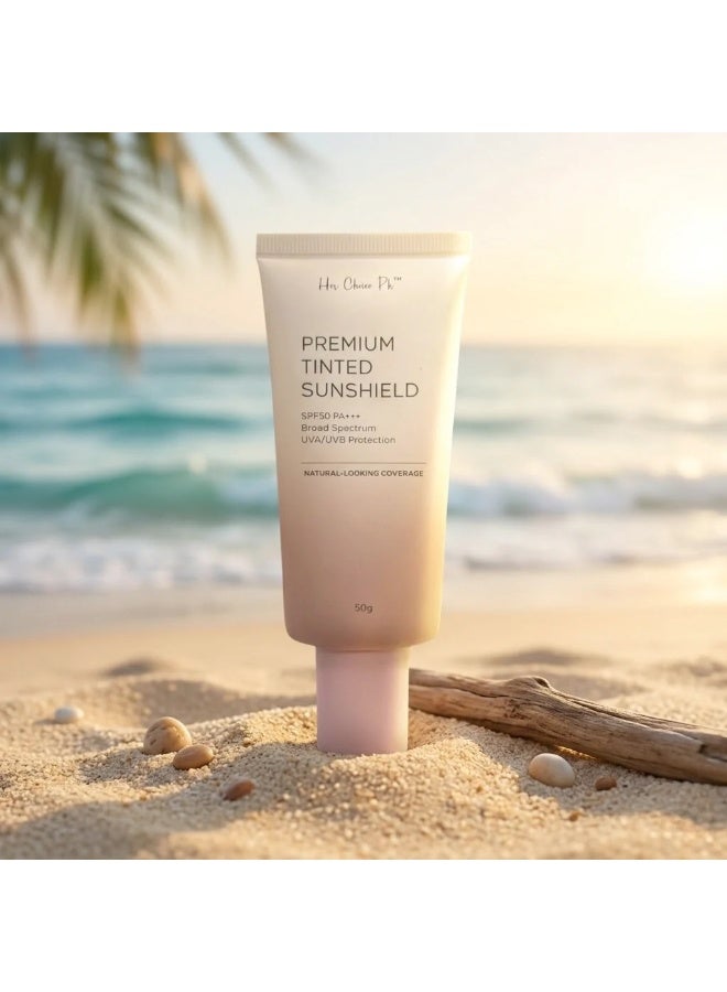 Her Choice Ph Her Choice SPF 50+ Tinted Sunscreen Cream with Broad Spectrum Protection Designed for everyday wear, this premium sunscreen combines high SPF protection, a smooth tinted finish, and skin-friendly ingredients that help protect, enhance, and maintain a healthy-looking complexion. - Image 1