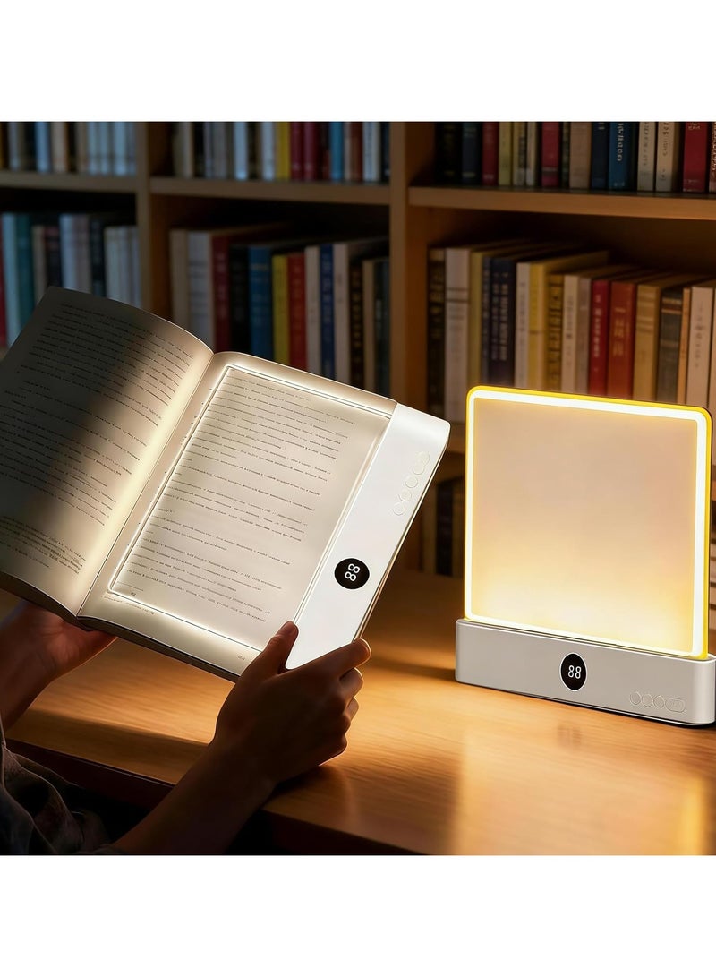 Flat Book Light, Clear LED Book Full Page Light Night Reading Light with 3 Colors & Timer, Rechargeable Dimmable Illuminator Panel Plate Lamp Eye Protection Light Gift for Readers(White) - Image 1