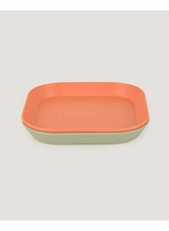 Let's Be Child 2-Piece Square Plate Sage Green-Peach  - Image 1