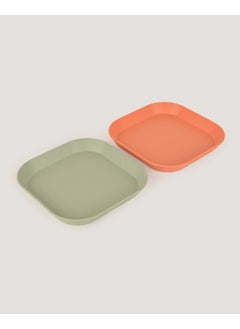 Let's Be Child 2-Piece Square Plate Sage Green-Peach  - Image 3