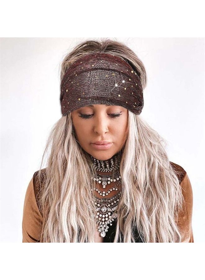 CAKURE Sequins Wide Headbands African Head Wraps Boho Turban Breathable Bling Head Bands Stretchy Hair Bands Yoga Running Sport Hair Scarf Elastic Hair Accessories for Women and Girls Pack of 3 - Image 3