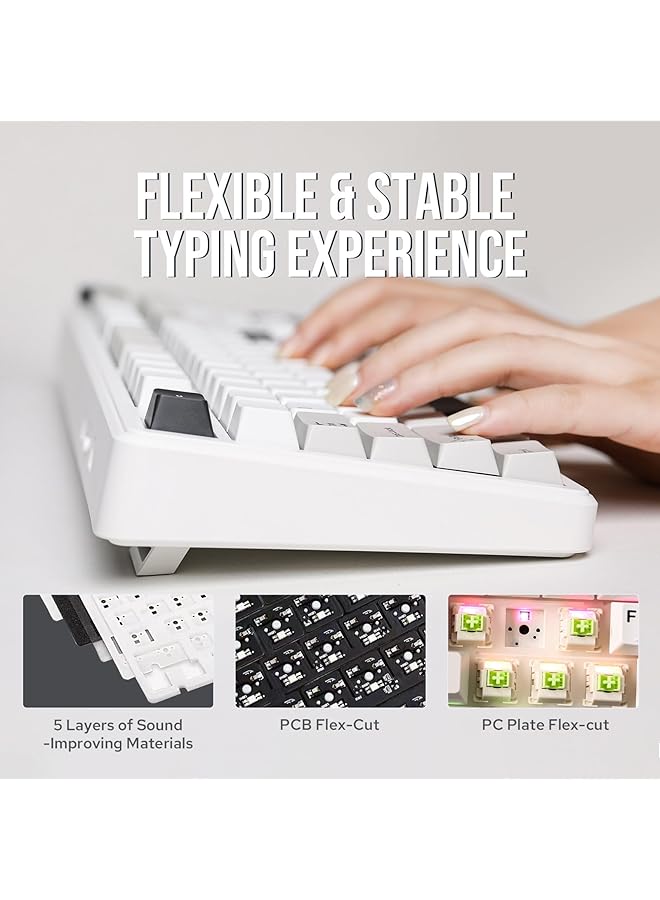 EPOMAKER X Aula F99 Wireless Mechanical Keyboard Hot Swappable Gasket Custom Gaming Keyboard With Five Layer Padding Bluetooth/2.4Ghz/Usb C 8000Mah Battery (White Grey Graywood V3 Switch) - Image 4
