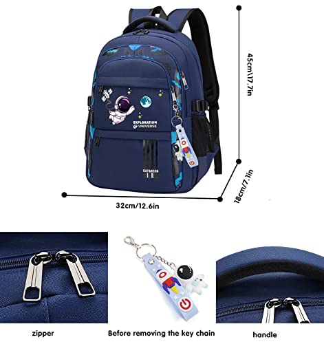 MCWTH Astronaut Backpack for Boys Teens, Large Capacity School Bag Bookbag for Kids Elementary Middle (Blue) - Image 2