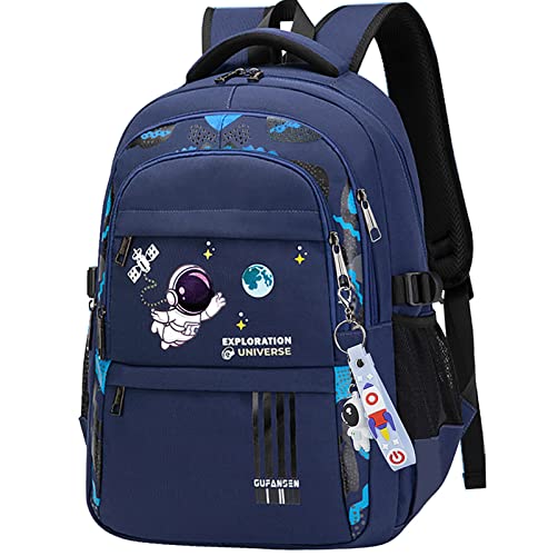 MCWTH Astronaut Backpack for Boys Teens, Large Capacity School Bag Bookbag for Kids Elementary Middle (Blue) - Image 1