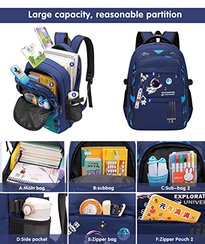 MCWTH Astronaut Backpack for Boys Teens, Large Capacity School Bag Bookbag for Kids Elementary Middle (Blue) - Image 3