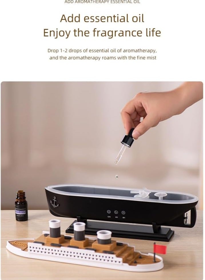 موكسوم موزع رائحة قنديل البحر للزيوت العطرية، موزع على شكل قارب مع ألوان LED، جهاز تحكم عن بعد، محول طاقة مع مرطب صغير 300 مل للعلاج بالروائح - Image 2