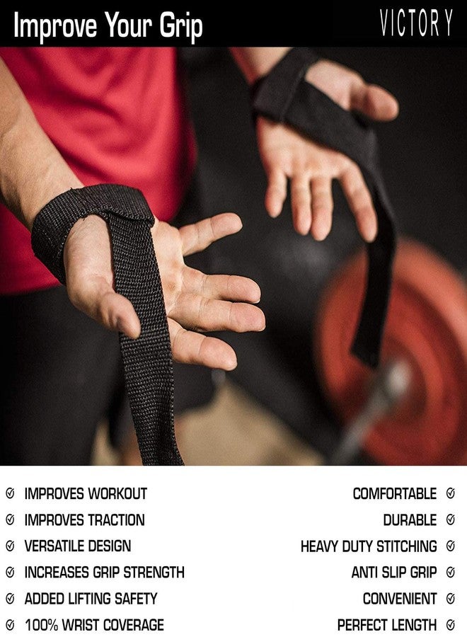 Victory Wrist Support Straps For Weight-Lifting Gym Powerlifting Support For Fitness Workouts For Men And Women Cotton Lifting Straps With Silicone Anti-Slip Weaving Tape-Black,Free Size - Image 2