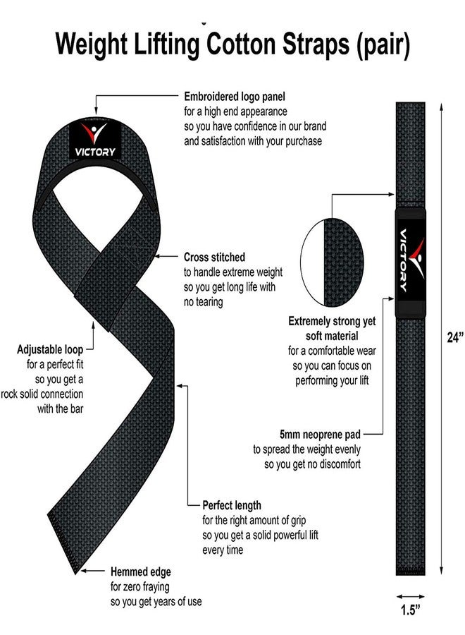 Victory Wrist Support Straps For Weight-Lifting Gym Powerlifting Support For Fitness Workouts For Men And Women Cotton Lifting Straps With Silicone Anti-Slip Weaving Tape-Black,Free Size - Image 3