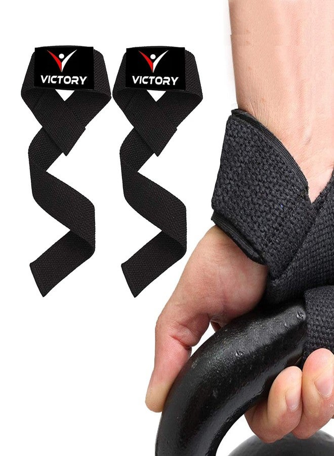 Victory Wrist Support Straps For Weight-Lifting Gym Powerlifting Support For Fitness Workouts For Men And Women Cotton Lifting Straps With Silicone Anti-Slip Weaving Tape-Black,Free Size - Image 1
