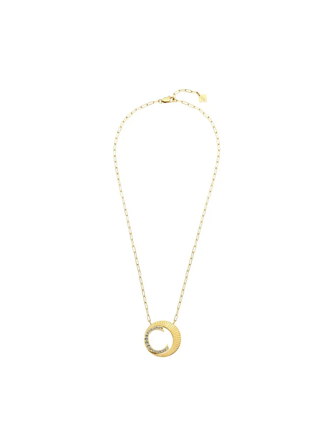 CERRUTI 1881 Cerruti 1881 Pleat Gold-Plated Necklace with Sunray-Textured Rings, Crystals & Brand Motif