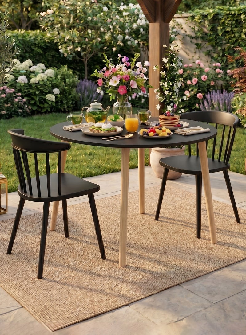 M-Smart 3-Piece Dining Table Set -  Solid Wood Dining Table 80x80x73CM with 2 Modern and Comfortable High-Quality Plastic Chairs - Black - Image 3