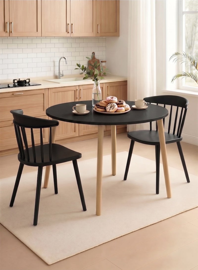 M-Smart 3-Piece Dining Table Set -  Solid Wood Dining Table 80x80x73CM with 2 Modern and Comfortable High-Quality Plastic Chairs - Black - Image 2