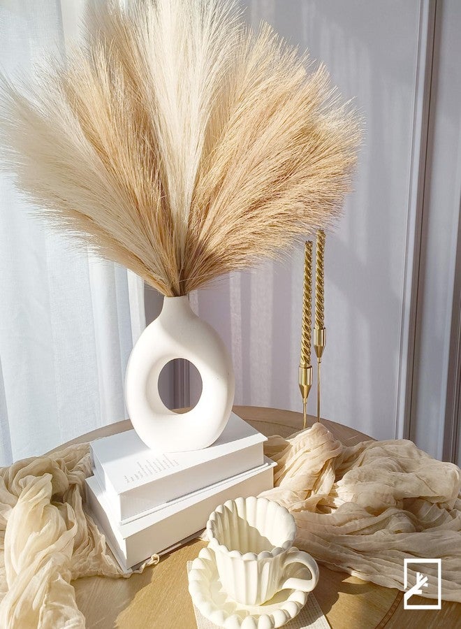 ZIFTY 6-Pcs 17" Pampas Grass Faux Pompas Fluffy Artificial Fake Flower Boho Decor for Vase Filler Ins Style Modern Home Wedding Decorations (Beige Mixed) - Image 4