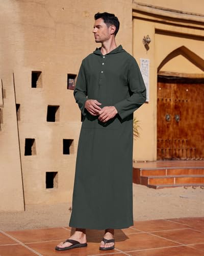 YAOHUOLE Men's Muslim Thobe - Long Sleeve Islamic Gown - Black M - Image 3