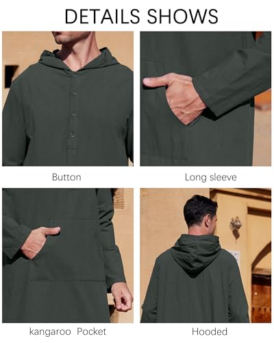 YAOHUOLE Men's Muslim Thobe - Long Sleeve Islamic Gown - Black M - Image 5