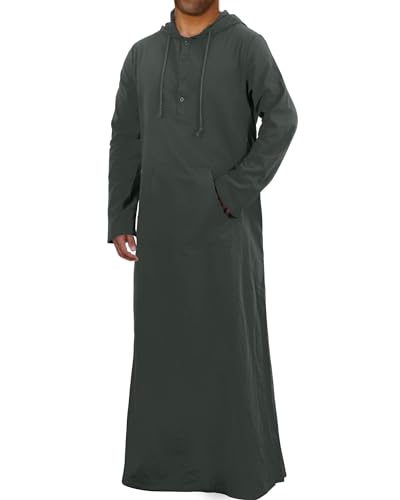 YAOHUOLE Men's Muslim Thobe - Long Sleeve Islamic Gown - Black M - Image 1