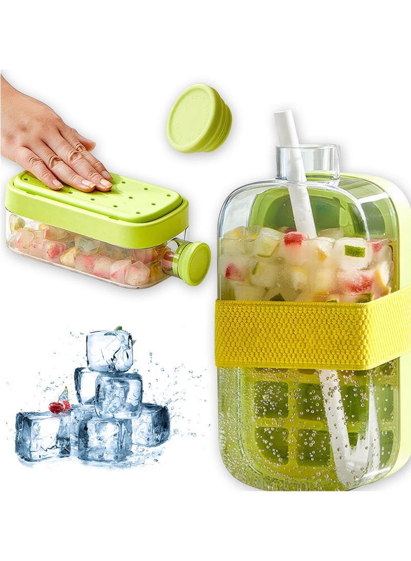 EYSOO EYSOO Ice Cube Trays Easy Release Ice Tray for Freezer 2-in-1 800ml BPA-free Water Bottle with Straw (18 Grids, Green)  - Image 1