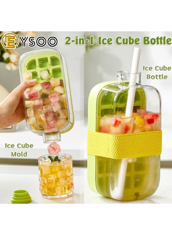 EYSOO EYSOO Ice Cube Trays Easy Release Ice Tray for Freezer 2-in-1 800ml BPA-free Water Bottle with Straw (18 Grids, Green)  - Image 4