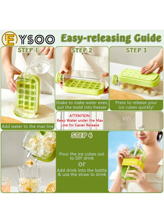 EYSOO EYSOO Ice Cube Trays Easy Release Ice Tray for Freezer 2-in-1 800ml BPA-free Water Bottle with Straw (18 Grids, Green)  - Image 3