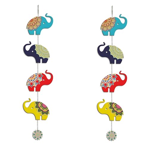 RR Crafts Elephant Hangings for Decoration, Pack of 2 Garlands/Strings for Wedding, Haldi, Event, Decoration Backdrop, Multi Color Hangings 4Ft Each, 134.1 Centimeters… - Image 1