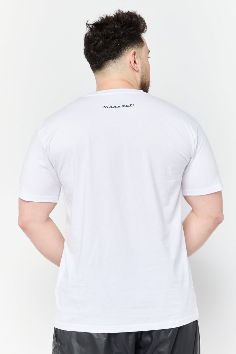 Maserati Men Crew Neck Short Sleeve Brand Logo T-Shirt, White - Image 4