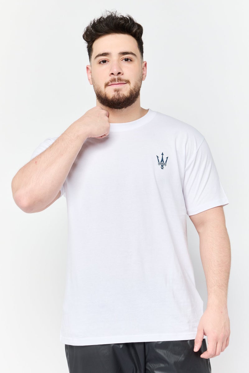 Maserati Men Crew Neck Short Sleeve Brand Logo T-Shirt, White - Image 1