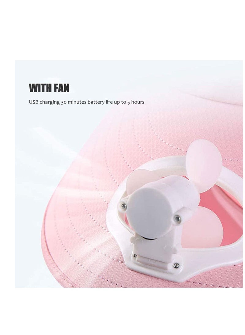 Generic Fan Visor Cap USB Charging Summer Women hat with Face Neck Cover Wrap for Travel UV Protection Portable Outdoor Camping Pink - Image 4