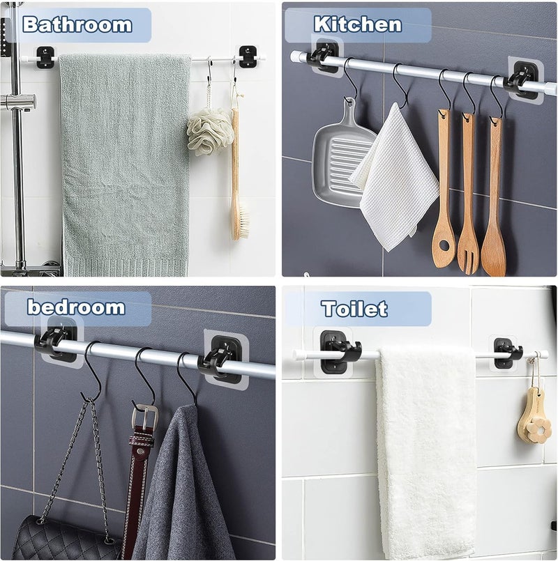 TEKCOOL No Drill Plastic Curtain Rod Brackets No Drilling Self Adhesive Curtain Rod Holder Hooks Nail Free Adjustable Curtain Rod Hooks Curtain Hangers (2PCS Black) - Image 3