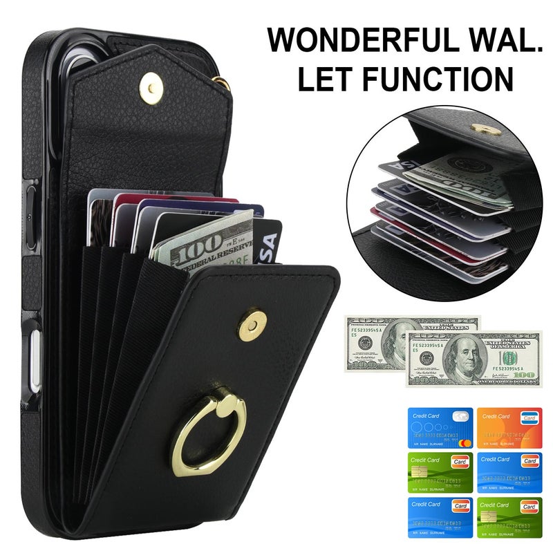 إيروريكس جراب هاتف مزود بفتحة بطاقة RFID وحامل حلقي لهاتف iPhone 17 (أسود) - Image 2