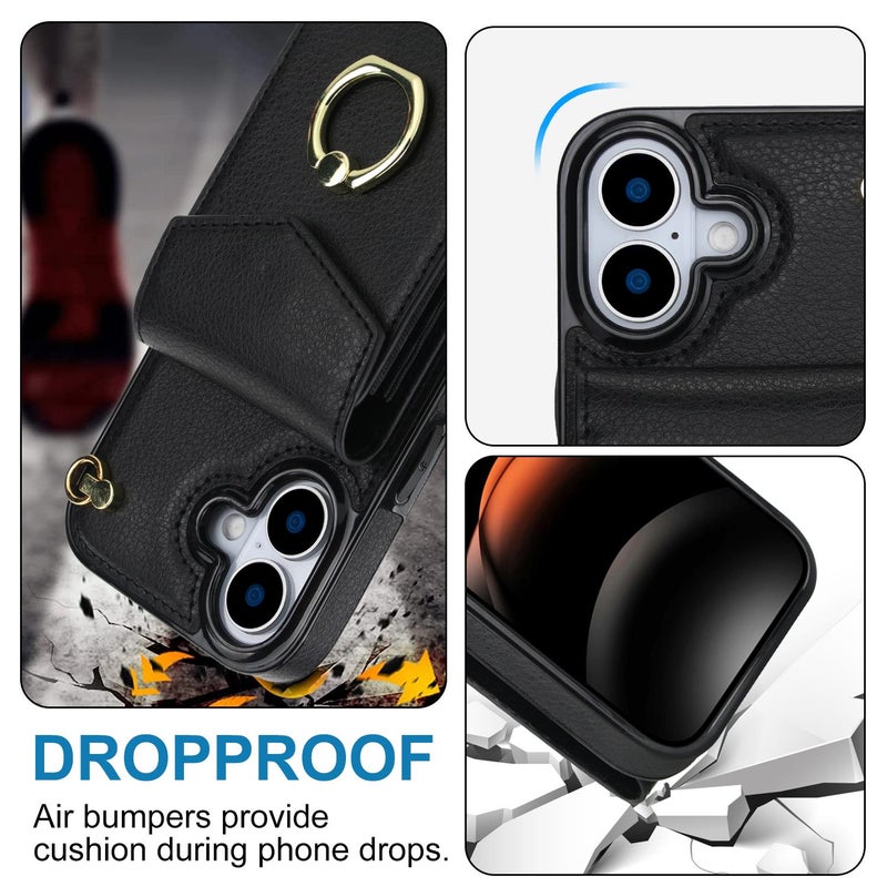 إيروريكس جراب هاتف مزود بفتحة بطاقة RFID وحامل حلقي لهاتف iPhone 17 (أسود) - Image 4