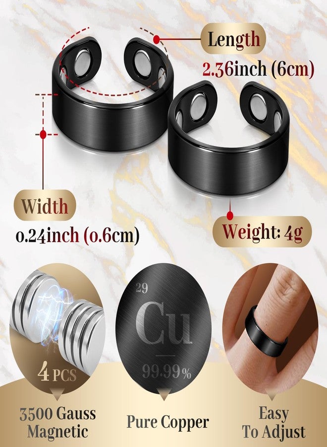 Auramag Copper Rings for Men, 99.99% Pure Copper Magnetic Thumb Ring with 3500 Gauss Magnets,Black Rings for Women with Box(2 PCS) - Image 3