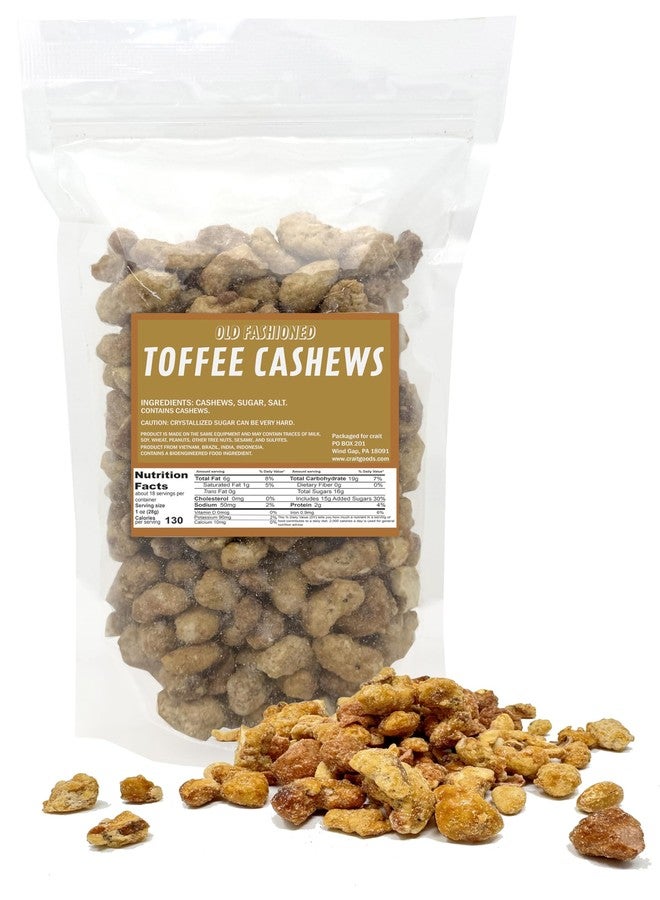 crait Toffee Cashews 18 Ounce Bulk Bag, Sweet Crunchy Candied Roasted Cashews in Resealable Bag - Image 1
