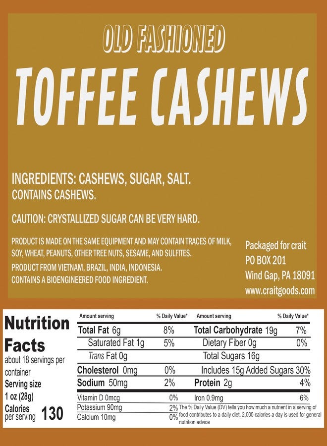 crait Toffee Cashews 18 Ounce Bulk Bag, Sweet Crunchy Candied Roasted Cashews in Resealable Bag - Image 5
