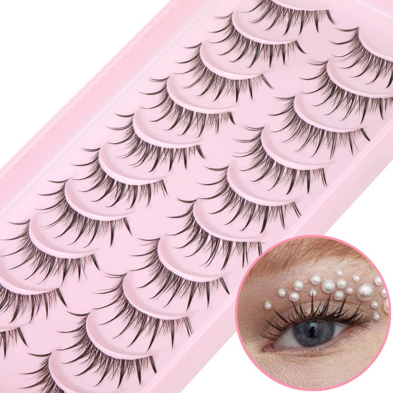 Manga Lashes Natural Look Individual Lash Clusters Anime False Eyelashes Wispy Spiky Kawaii Korean Makeup Clear Band 3D Short Faux Mink Manhua Eyelashes  Geeneiya 02A